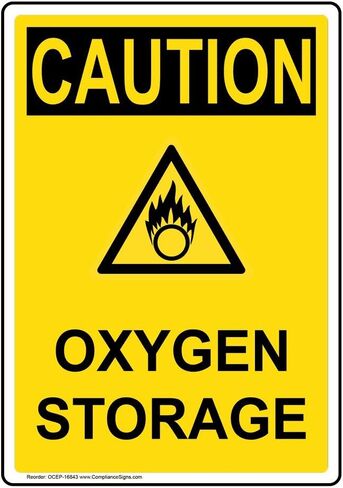ComplianceSigns.com Vertical Caution Oxygen Storage OSHA Sign, 10x7 inch Plastic for Gases Hazmat in Kuwait