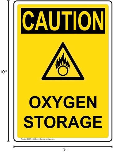 ComplianceSigns.com Vertical Caution Oxygen Storage OSHA Sign, 10x7 inch Plastic for Gases Hazmat in Kuwait
