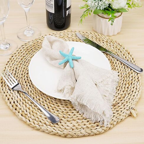 Starfish Napkin Rings Set of 6 - Teal Blue Coastal Beach Themed Napkin Holders Bulk, Nautical Dining Table Decor for Party, Wedding, Shower in Saudi Arabia