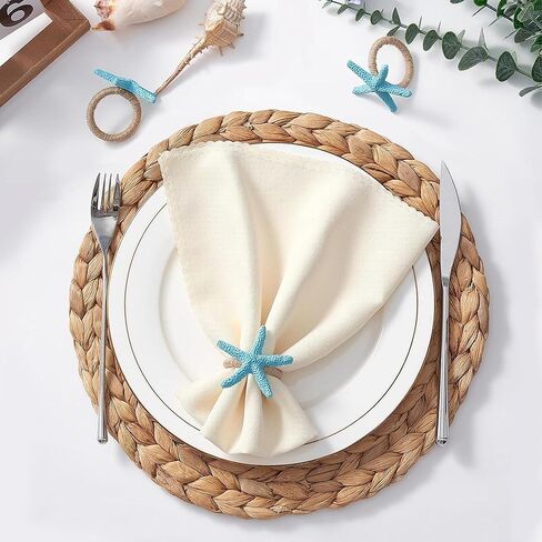 Starfish Napkin Rings Set of 6 - Teal Blue Coastal Beach Themed Napkin Holders Bulk, Nautical Dining Table Decor for Party, Wedding, Shower in Saudi Arabia