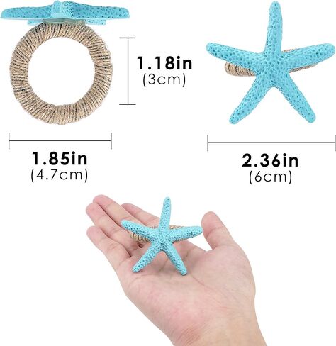 Starfish Napkin Rings Set of 6 - Teal Blue Coastal Beach Themed Napkin Holders Bulk, Nautical Dining Table Decor for Party, Wedding, Shower in Saudi Arabia