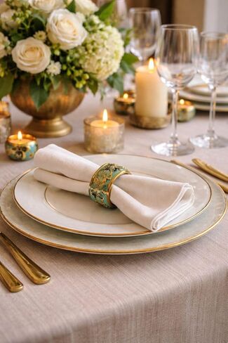 Set of 12 Round Metal Napkin Rings – 1.5 Inch Elegant Design, Lightweight Handmade Napkin Holders for Wedding, Holiday, Thanksgiving, Formal Home Kitchen Dining Everyday Table Decor in Kuwait