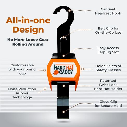Hard Hat Caddy, All in One PPE Organizer with Magnetic Backing, Belt Clip, & Hook, Compatible with Safety Gear Brands in Saudi Arabia