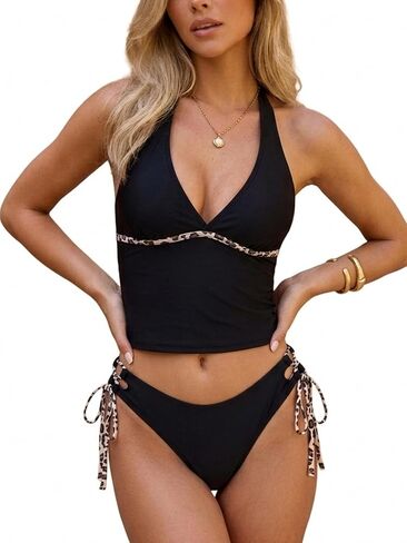 ZAFUL المرأة الرسن Tankini مجموعة عميقة V مطبوعة ملابس السباحة التعادل الجانب قطعتين ثوب السباحة in Kuwait
