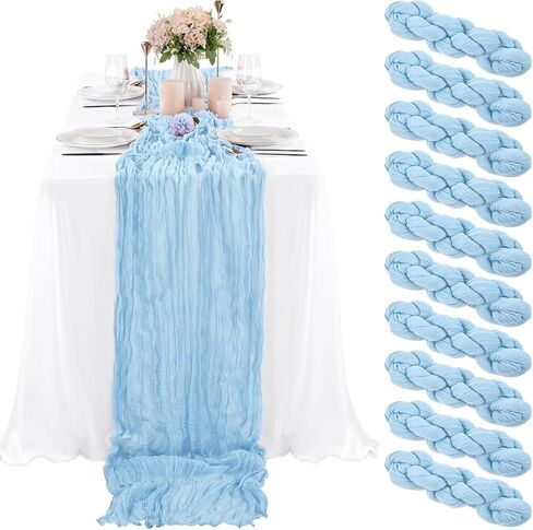 12 Pack Dusty Blue Cheesecloth Table Runner 35 x 120 inches Boho Gauze Table Runner Vintage Cheesecloth Runners for Wedding Bridal Baby Shower Birthday Party Cake Table Arbor Decorations (Baby Blue) in Kuwait