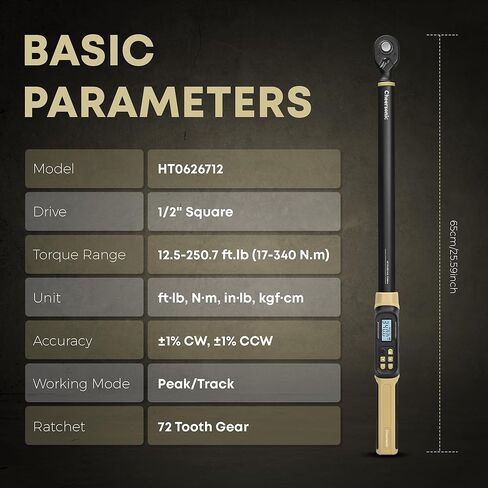 Digital Torque Wrench 1/2 Drive, 12.5-250.7 ft·lb (17-340N.m) ±1% Accuracy Electronic Torque Wrench with Buzzer and LED Heavy Duty Torque Wrench Set with Socket for Car Repair Trucks large machinery in Kuwait