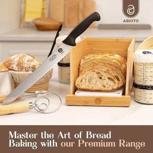 ABIOTO Serrated Bread Knife for Homemade Bread Sourdough - Perfect 11-Inch Sourdough Bread Knife Made of High Carbon Stainless Steel X30 Cr13 with One-Sided Sharp Serrations and Ergonomic Handle in Kuwait