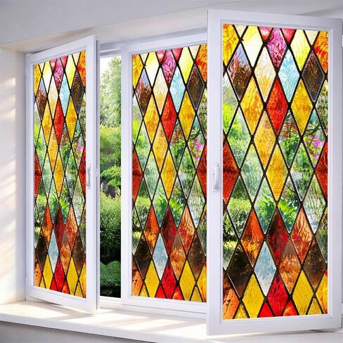 IVN Stained Glass Window Film 17.7x39.3 inch Floral Green Window Privacy Film Stained Decals Static Cling Sun Blocking Decor for Home Office Windows Door Glass Partitions in Saudi Arabia