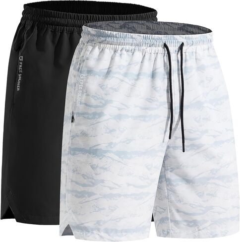 FREE SOLDIER 2 Pack Men's Athletic Running Shorts Quick Dry Workout Shorts 9" Lightweight Sports Gym Shorts with Pockets in Kuwait
