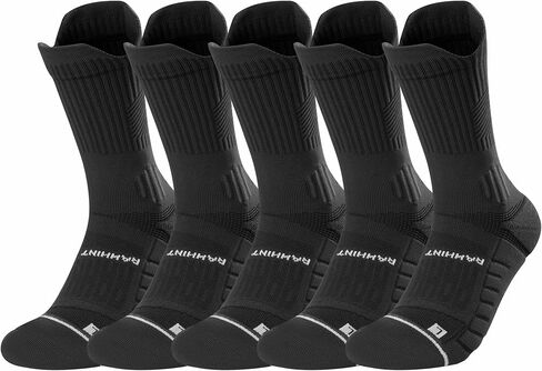 Rahhint Compression Running Socks 5 Pairs, Cushion Crew Socks, Moisture Wicking Anti-Blister Athletic Hiking Socks in Saudi Arabia