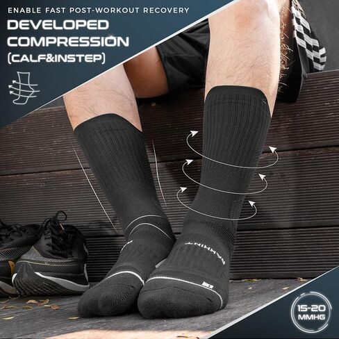 Rahhint Compression Running Socks 5 Pairs, Cushion Crew Socks, Moisture Wicking Anti-Blister Athletic Hiking Socks in Saudi Arabia