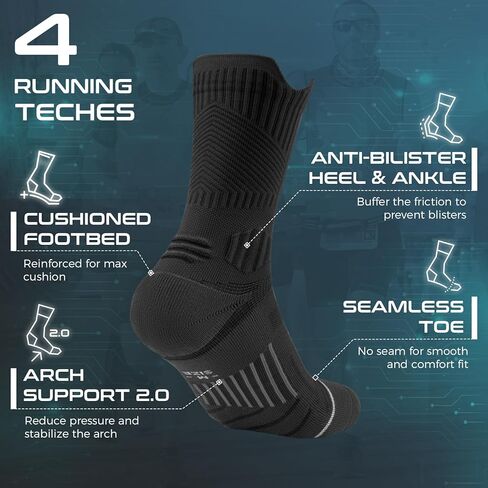 Rahhint Compression Running Socks 5 Pairs, Cushion Crew Socks, Moisture Wicking Anti-Blister Athletic Hiking Socks in Saudi Arabia