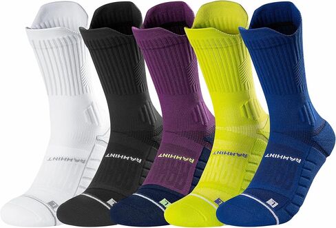 Rahhint Compression Running Socks 5 Pairs, Cushion Crew Socks, Moisture Wicking Anti-Blister Athletic Hiking Socks in Saudi Arabia