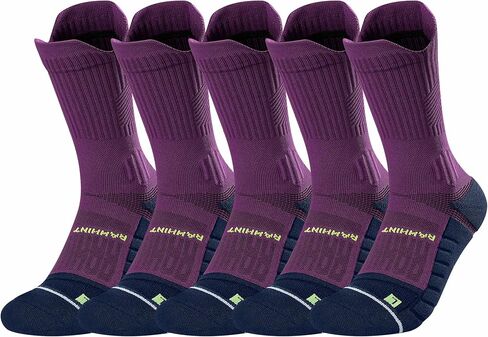 Rahhint Compression Running Socks 5 Pairs, Cushion Crew Socks, Moisture Wicking Anti-Blister Athletic Hiking Socks in Saudi Arabia
