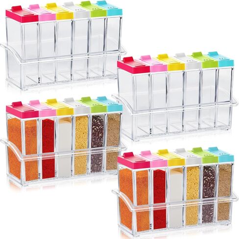 Maxdot 24 Pcs Spice Shaker Jars? Colored Plastic Seasoning Shaker Box with Lid and Tray Condiment Set Multi Container for Travel Camping Rack Spice Pots Storage Salt Sugar Cruet, Clear in Kuwait