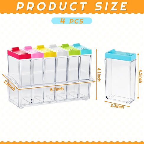 Maxdot 24 Pcs Spice Shaker Jars? Colored Plastic Seasoning Shaker Box with Lid and Tray Condiment Set Multi Container for Travel Camping Rack Spice Pots Storage Salt Sugar Cruet, Clear in Kuwait