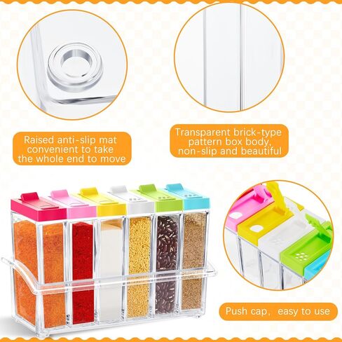 Maxdot 24 Pcs Spice Shaker Jars? Colored Plastic Seasoning Shaker Box with Lid and Tray Condiment Set Multi Container for Travel Camping Rack Spice Pots Storage Salt Sugar Cruet, Clear in Kuwait