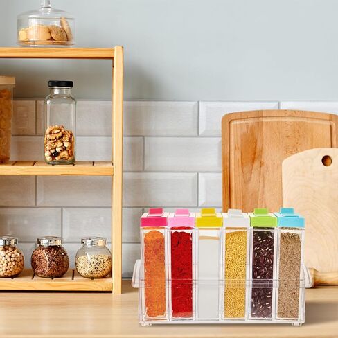 Maxdot 24 Pcs Spice Shaker Jars? Colored Plastic Seasoning Shaker Box with Lid and Tray Condiment Set Multi Container for Travel Camping Rack Spice Pots Storage Salt Sugar Cruet, Clear in Kuwait