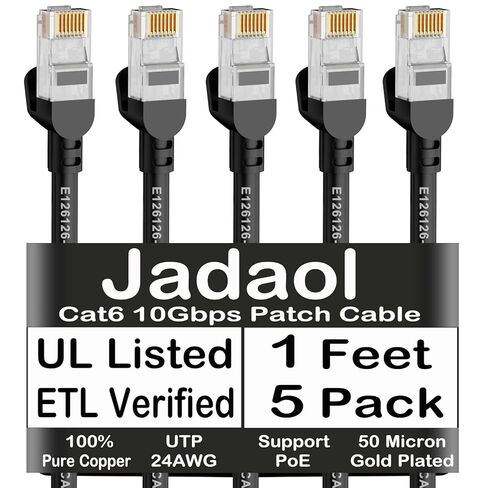 JADAOL CAT6 10ft 24 CAPP CATION CABLE ، 10 جيجابت في الثانية من كبل تصحيح Ethernet عالي السرعة ، Network Cat8/7 ، 24AWG Pure Copper ، موصل مطلي بالذهب RJ45 ، كابل شبكة LAN للتبديل ، الأسود ، الأسود in Kuwait