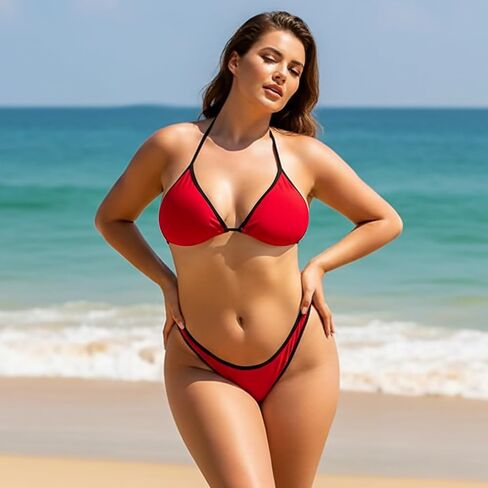 Red Thong Bikini Sets for Women, Self Tie Triangle Bikini Top Thong Bikini Bottoms 2026, Jonesize 2-8 in Kuwait