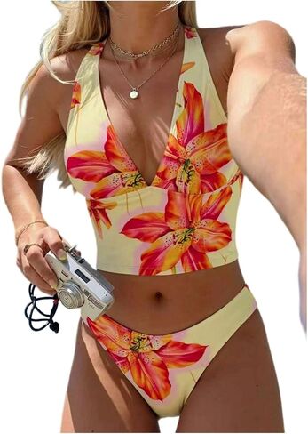 Floerns Women's Halter Bikini Sets Floral Swimsuit Summer 2 Piece Bathing Suit in Saudi Arabia