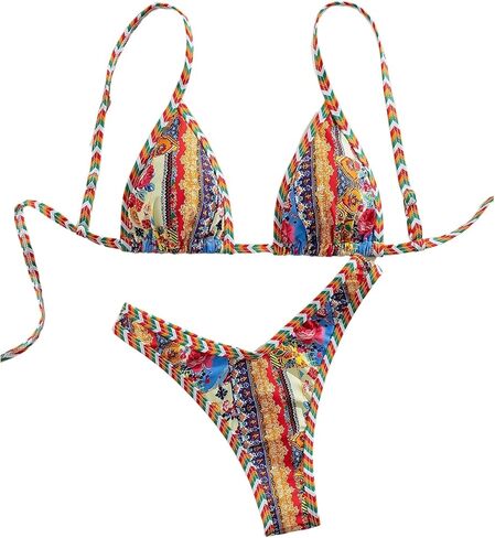 GORGLITTER Women's Boho Colorful Swimsuits High Cut Thong Cheeky Bikini Sets Two Piece Bathing Suits in Kuwait
