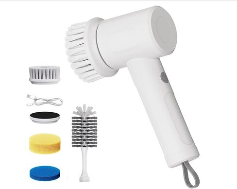 Electric Spin Scrubber - Cordless Handheld Cleaning Brush with 2 Speeds & 4 Brush Heads, Rechargeable 1500mAh Battery for Kitchen Sink, Bathroom Tile, Stovetop, Glass, Car Detailing in Kuwait