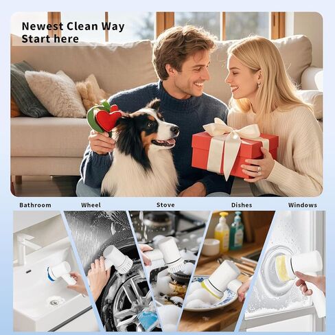 Electric Spin Scrubber - Cordless Handheld Cleaning Brush with 2 Speeds & 4 Brush Heads, Rechargeable 1500mAh Battery for Kitchen Sink, Bathroom Tile, Stovetop, Glass, Car Detailing in Kuwait