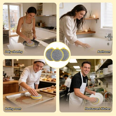 Double Sided Kitchen Sponges for Dishes, Round Scrubbing Pads with Steel Wire Nylon and High Elasticity Sponge, Non Scratch Cleaning Pads with Hanging Loop for Dishes, Pots, Sinks & Bathroom in Kuwait