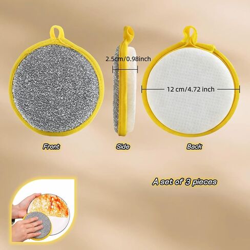 Double Sided Kitchen Sponges for Dishes, Round Scrubbing Pads with Steel Wire Nylon and High Elasticity Sponge, Non Scratch Cleaning Pads with Hanging Loop for Dishes, Pots, Sinks & Bathroom in Kuwait