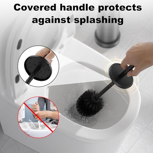 Black Toilet Brush and Holder，Extra Long Handled Toilet Brush for Bathroom，304 Stainless Steel Heavy Duty Toilet Bowl Brush,Removable Inner Bowl,Deep Cleaning Dense Bristles Brush(Black,1) in Kuwait