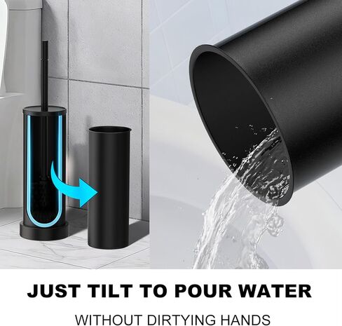 Black Toilet Brush and Holder，Extra Long Handled Toilet Brush for Bathroom，304 Stainless Steel Heavy Duty Toilet Bowl Brush,Removable Inner Bowl,Deep Cleaning Dense Bristles Brush(Black,1) in Kuwait