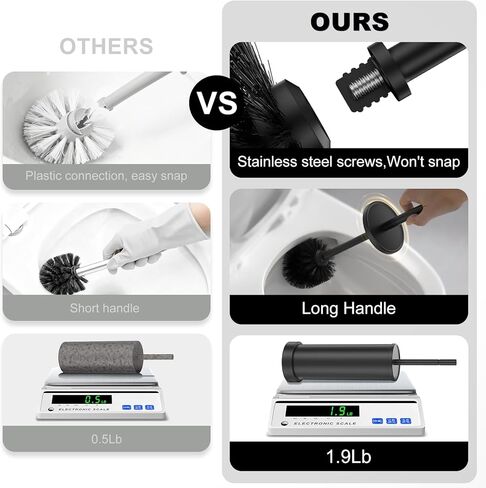 Black Toilet Brush and Holder，Extra Long Handled Toilet Brush for Bathroom，304 Stainless Steel Heavy Duty Toilet Bowl Brush,Removable Inner Bowl,Deep Cleaning Dense Bristles Brush(Black,1) in Kuwait