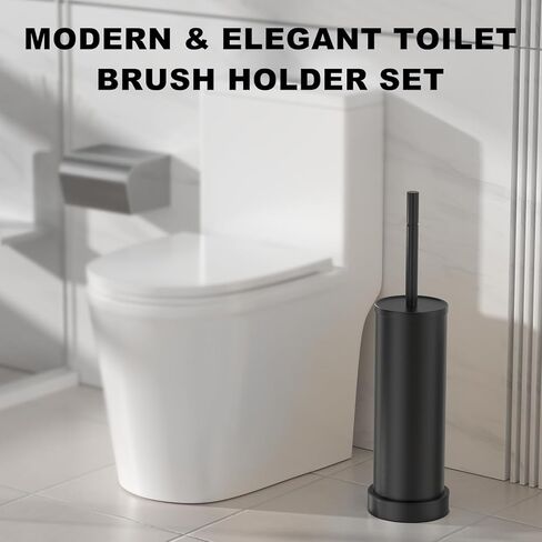 Black Toilet Brush and Holder，Extra Long Handled Toilet Brush for Bathroom，304 Stainless Steel Heavy Duty Toilet Bowl Brush,Removable Inner Bowl,Deep Cleaning Dense Bristles Brush(Black,1) in Kuwait