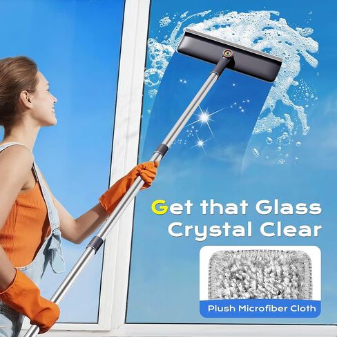 Window Squeegee for Home, Window Cleaner Tool with Extension Pole, Squeegee for Window Cleaning with 3 Microfiber Cloths and Screen Brush, Window Cleaning Kit for Car Windshield, Shower Glass Doors in Kuwait