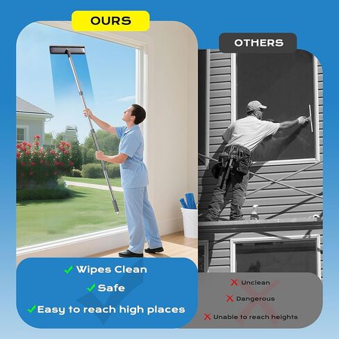 Window Squeegee for Home, Window Cleaner Tool with Extension Pole, Squeegee for Window Cleaning with 3 Microfiber Cloths and Screen Brush, Window Cleaning Kit for Car Windshield, Shower Glass Doors in Kuwait