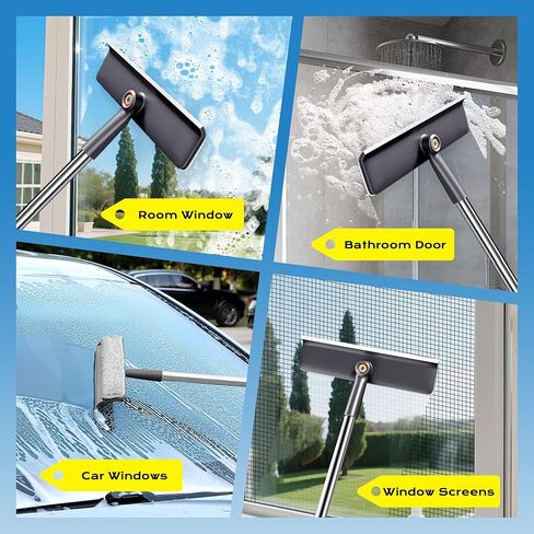 Window Squeegee for Home, Window Cleaner Tool with Extension Pole, Squeegee for Window Cleaning with 3 Microfiber Cloths and Screen Brush, Window Cleaning Kit for Car Windshield, Shower Glass Doors in Kuwait