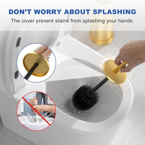 Toilet Brush and Holder Set: 304 Stainless Steel Brushed Gold Toilet Bowl Brush and Holder with Removable Inner Bowl and Splash Protection, Heavy Duty Long Handle Bathroom Cleaning Tool in Kuwait