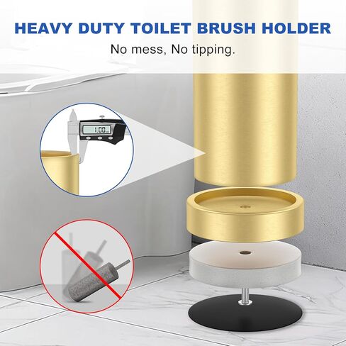 Toilet Brush and Holder Set: 304 Stainless Steel Brushed Gold Toilet Bowl Brush and Holder with Removable Inner Bowl and Splash Protection, Heavy Duty Long Handle Bathroom Cleaning Tool in Kuwait