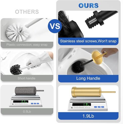 Toilet Brush and Holder Set: 304 Stainless Steel Brushed Gold Toilet Bowl Brush and Holder with Removable Inner Bowl and Splash Protection, Heavy Duty Long Handle Bathroom Cleaning Tool in Kuwait