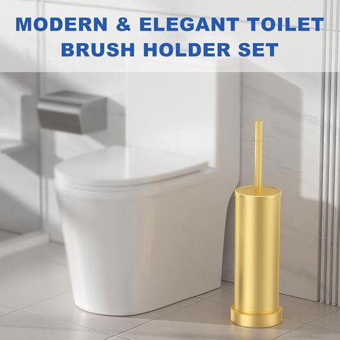 Toilet Brush and Holder Set: 304 Stainless Steel Brushed Gold Toilet Bowl Brush and Holder with Removable Inner Bowl and Splash Protection, Heavy Duty Long Handle Bathroom Cleaning Tool in Kuwait
