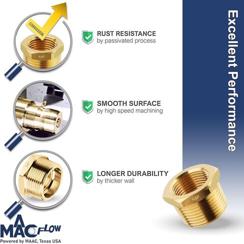 MAACFLOW نحاس 1/2 بوصة ذكر NPT إلى 1/4 بوصة أنثى NPT محول مخفض جلبة سداسية (خيط OD 0.81 بوصة - ID 0.44 بوصة) (عبوة من 1) in Kuwait