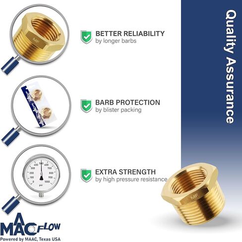 MAACFLOW نحاس 1/2 بوصة ذكر NPT إلى 1/4 بوصة أنثى NPT محول مخفض جلبة سداسية (خيط OD 0.81 بوصة - ID 0.44 بوصة) (عبوة من 1) in Kuwait
