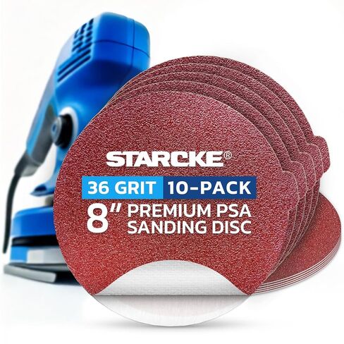8 inch Sanding Disc Self Stick Orbital Sander Pads 25 Pack No Hole - Premium 36 Grit Sandpaper Discs Aluminum Oxide, Durable PSA Sand Paper, Round Sanding Discs Adhesive Back for Wood & Metal in Kuwait