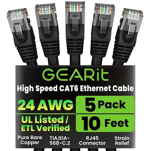 GEARit Cat 6 Ethernet Cable (50-Pack 3 Feet) Cat6 Network Patch, 10Gbps, RJ45, Snagless Cord, Gold-Plated Connectors, Internet for PC, TV, Tablet, Router, Printer, Servers, IT Data Center - White in Saudi Arabia