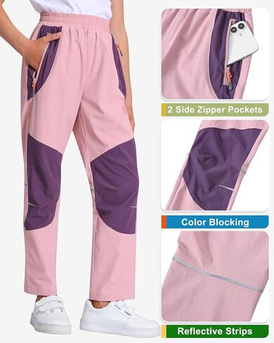 Boys Hiking Pants Kids Lightweight Outdoor Camping Pants Girls Quick Dry Waterproof Trousers with Zipper Pockets in Saudi Arabia