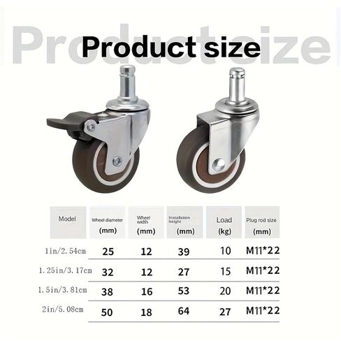 2 Inch Insert Rod Caster Wheels Universal 360 Degree Rotary Bar Castors 4Pcs in Kuwait