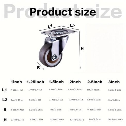 1 Inch Flat Bottom Rubber Universal Wheels Heavy-Duty Furniture Casters 4Pcs in Kuwait