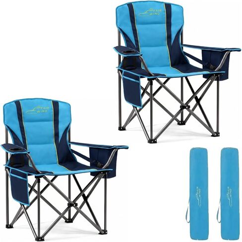 FAIR WIND Oversized Padded Camping Chair with Footrest Stool Set Heavy Duty Support 300 LBS Cooler Bag Chair - Blue in Kuwait