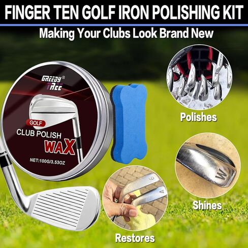 Golf Club Polish Kit & Golf Club Head and Groove Cleaner Kit - Removes Rust, Oxidation & Dirt - 3.53 oz Non-Abrasive Long Lasting Metal Polishing Paste for Aluminum, Chrome & Steel, with Sponge Pad in Kuwait